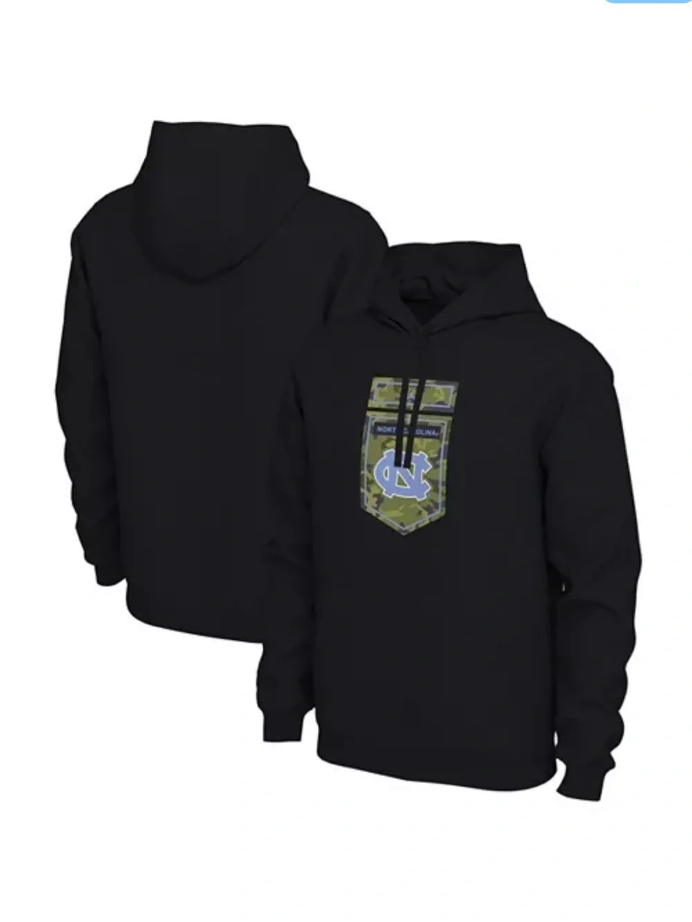Nike Women’s Small S Black Hoodie with Carolina Blue NC Logo and Camo Patch